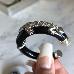Unique Silver Gecko Hoops With Rhinestones